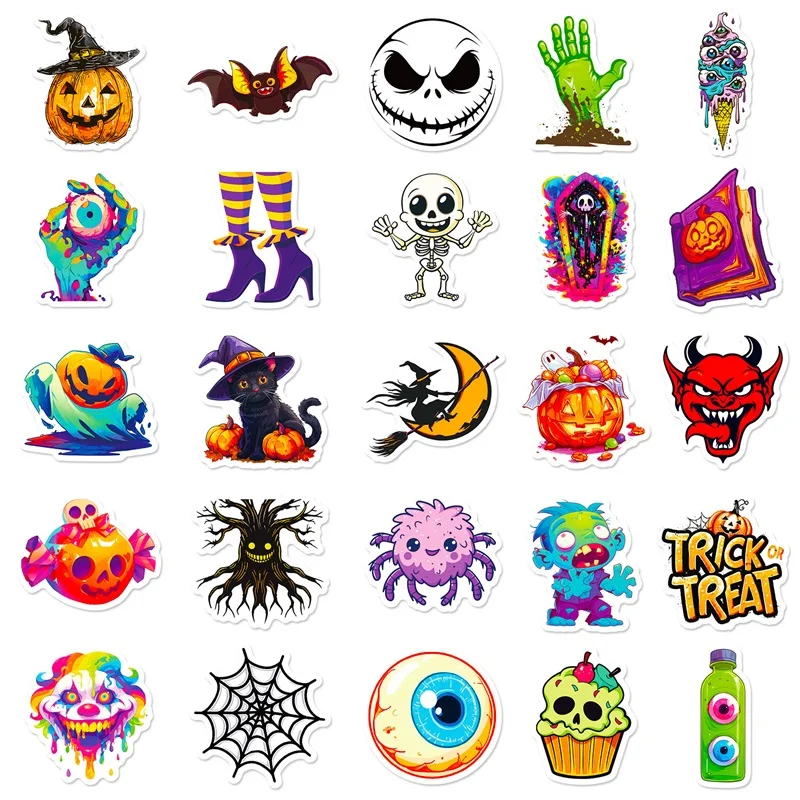 50PCS Halloween Death PVC Sticker Aesthetic Decoration Scrapbooking Korean Stationery Hand Accounting Tools Supplies for Kids