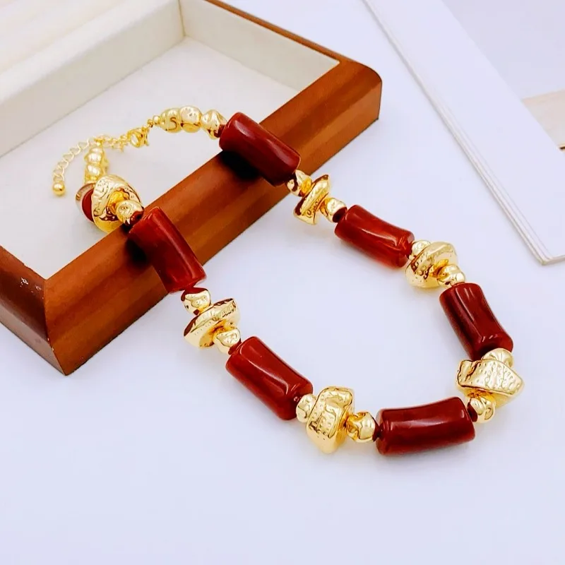 

Autumn Winter New Niche Statement Creative Design Sense for Women Exaggerated Acrylic Bamboo Joint Beaded Necklace Heavy Choker