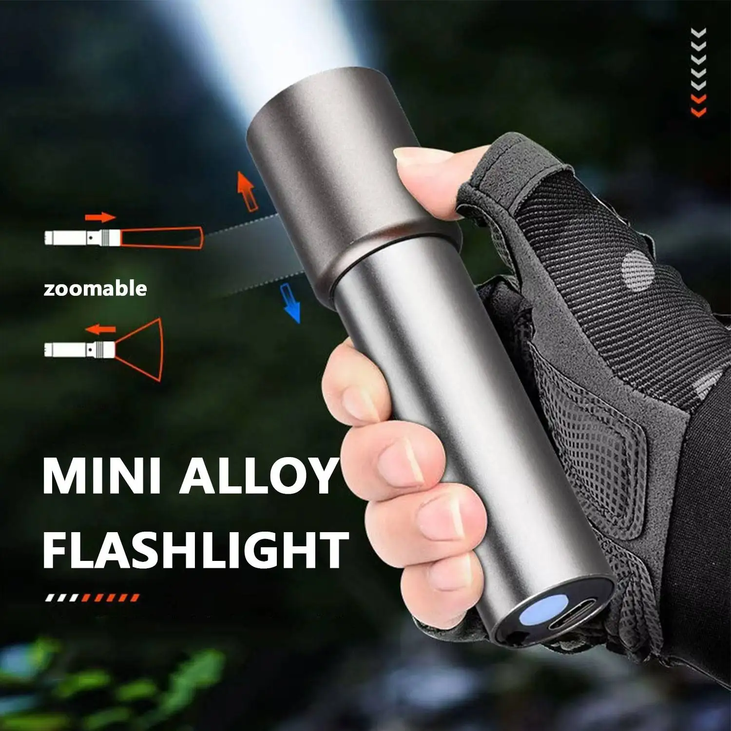 

Super Bright Mini Telescopic Zoom Flashlight With 3 Light Mode Rechargeable Portable Aluminum Alloy Waterproof Torch for Outdoor