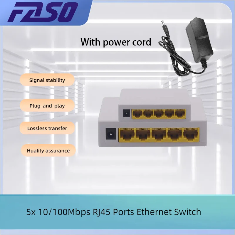 

10/100Mbps Network Ethernet Switch 5 port Plastic shell Supports full duplex/half duplex RJ45 MDI/MDIX Suitable for office home
