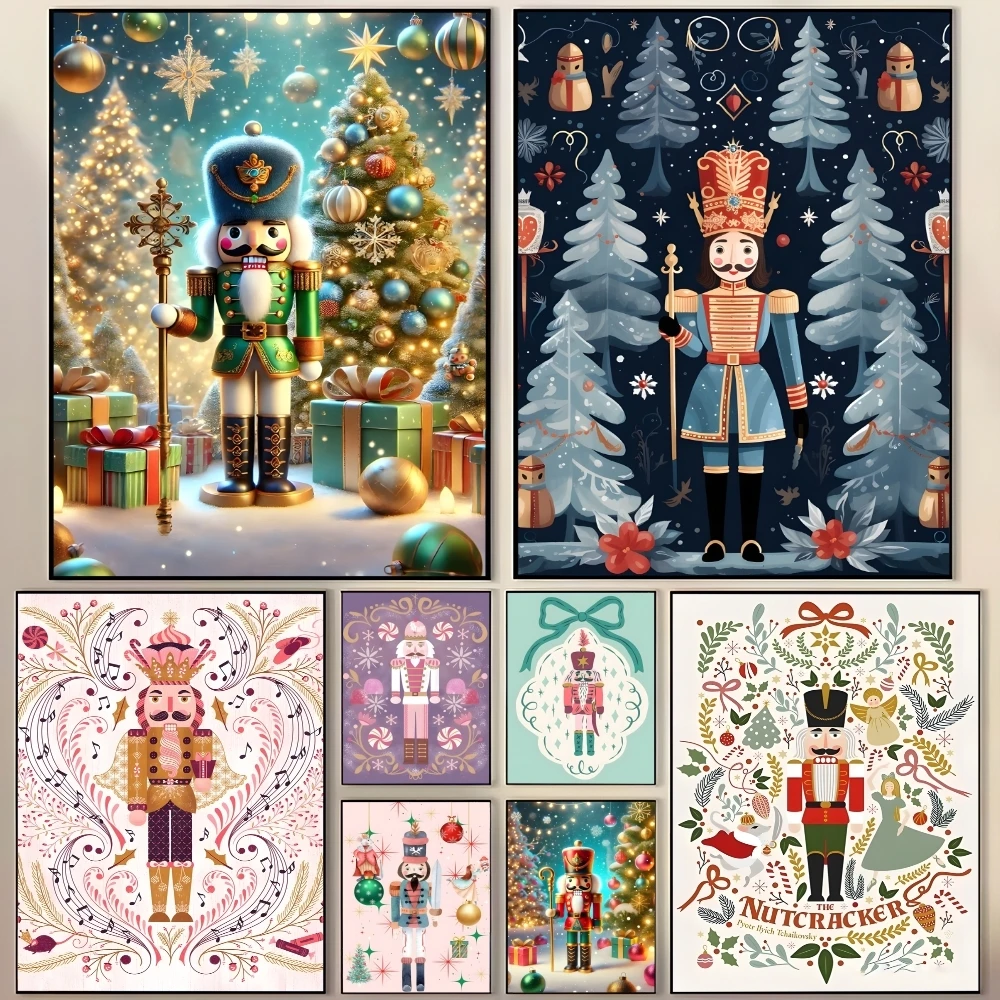 

Nutcracker Christmas Painting Calligraphy Vintage Poster Canvas Waterproof Wall Art Perfect For Hallway Home Decoration Holiday