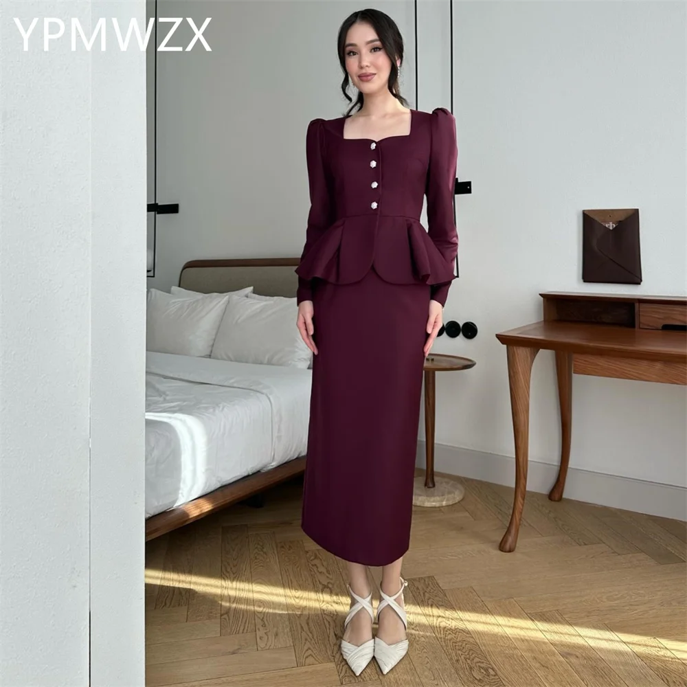 Customized Evening Dress Women Prom Gown Party Occasion YPMWZX Square Collar Column Ankle Length Skirts Vertically Bespoke Occas