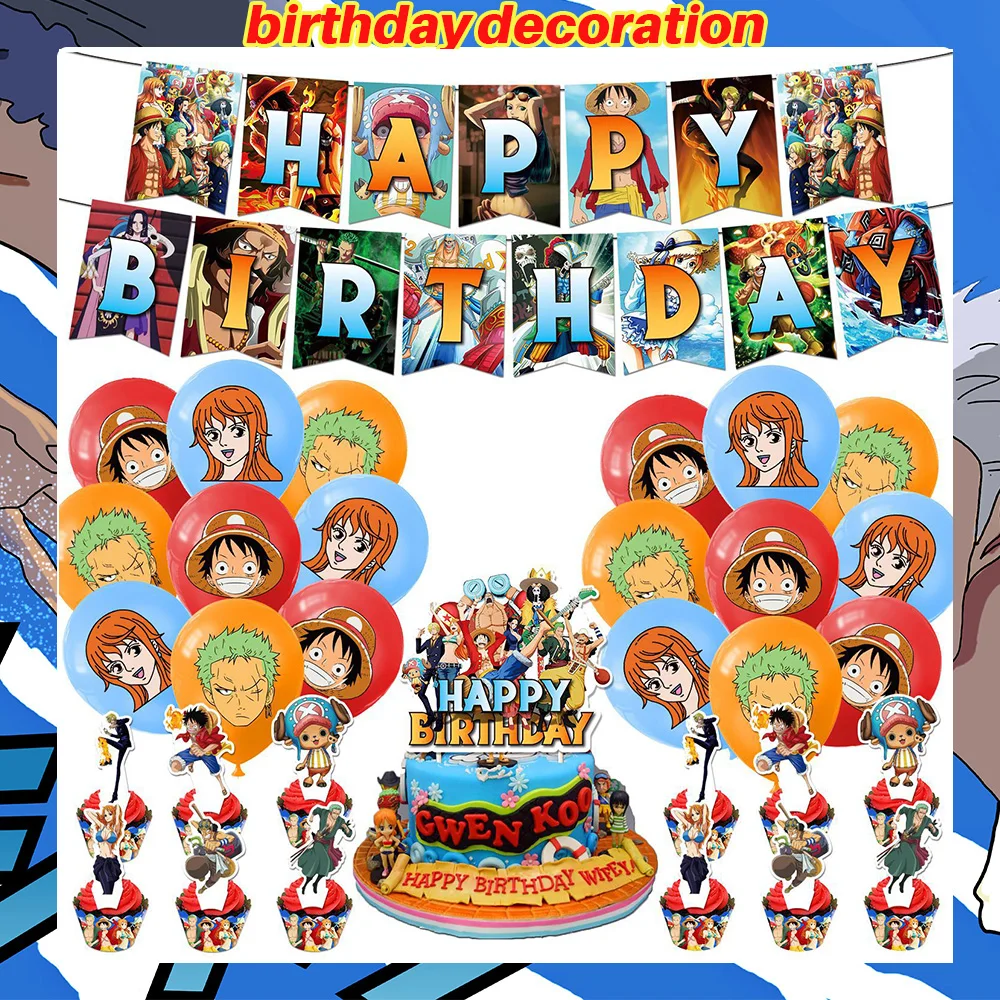 One Piece Geburtstagsparty-Dekorationsset Anime-Figur Luffy Zoro Teller Tischdecke Kuchendekoration Partyzubehör Geburtstagsgeschenke – Detail 6