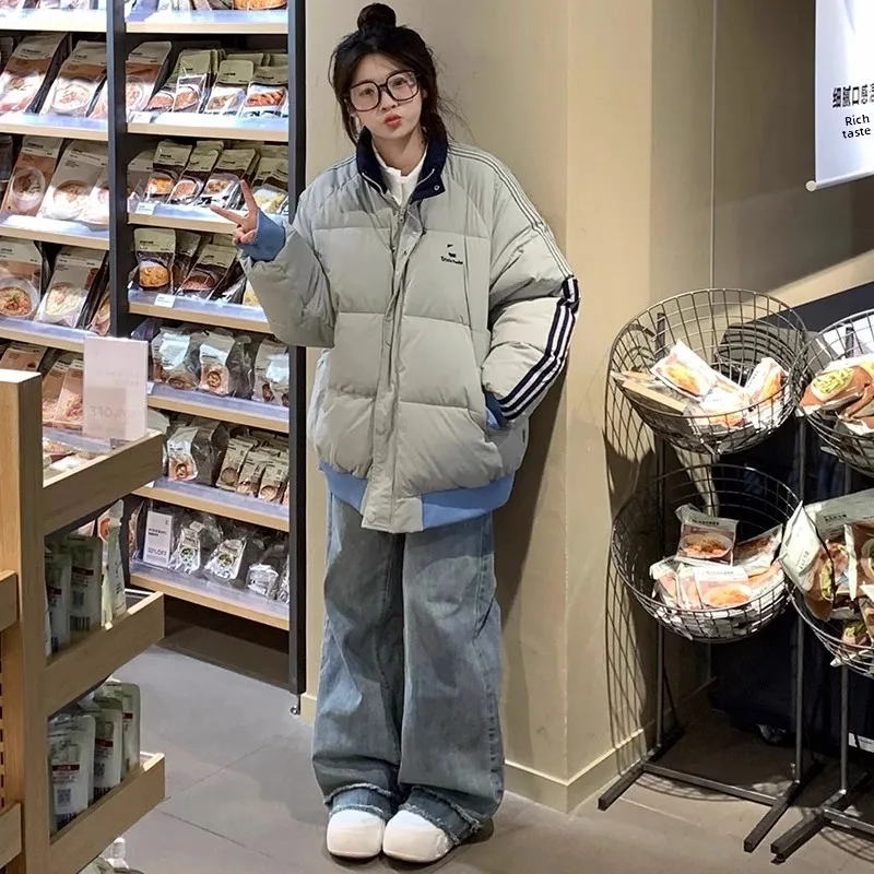 

Женская зимняя куртка-бомбер в полоску из хлопка с молнией, укороченная, с длинными рукавами, новинка