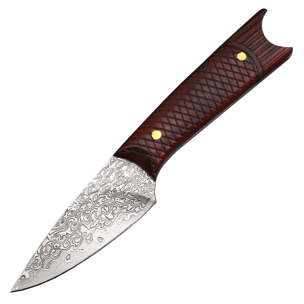 

VG10 Damascus Blade Wood Handle Wilderness Survival Kitchen for Outdoor Hunting Mountaineering Fishing Knife EDC Tool