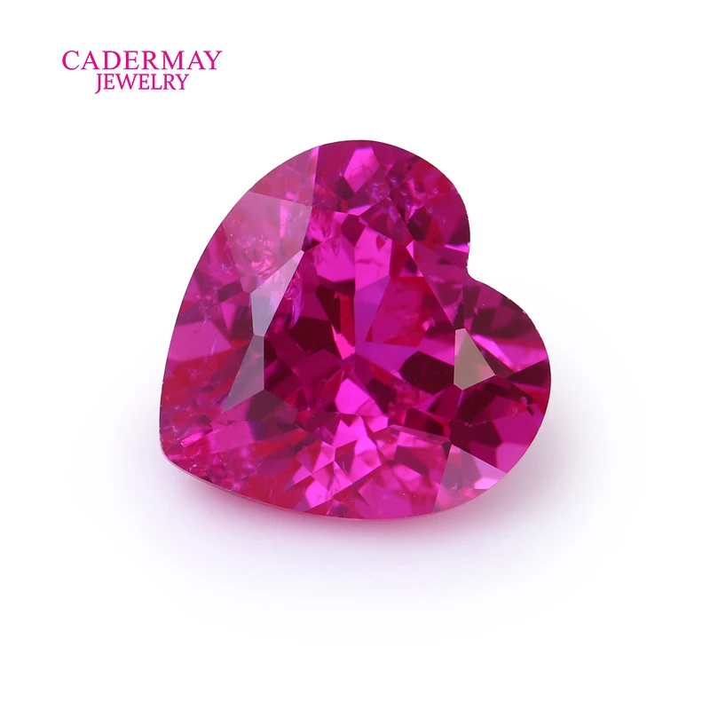 CADERMAY Hot Pink Ruby Gemstones With Inclusions 4mm-12mm Heart Shape Rose Pink Lab Grown Ruby Loose Stones For Jewelry Making