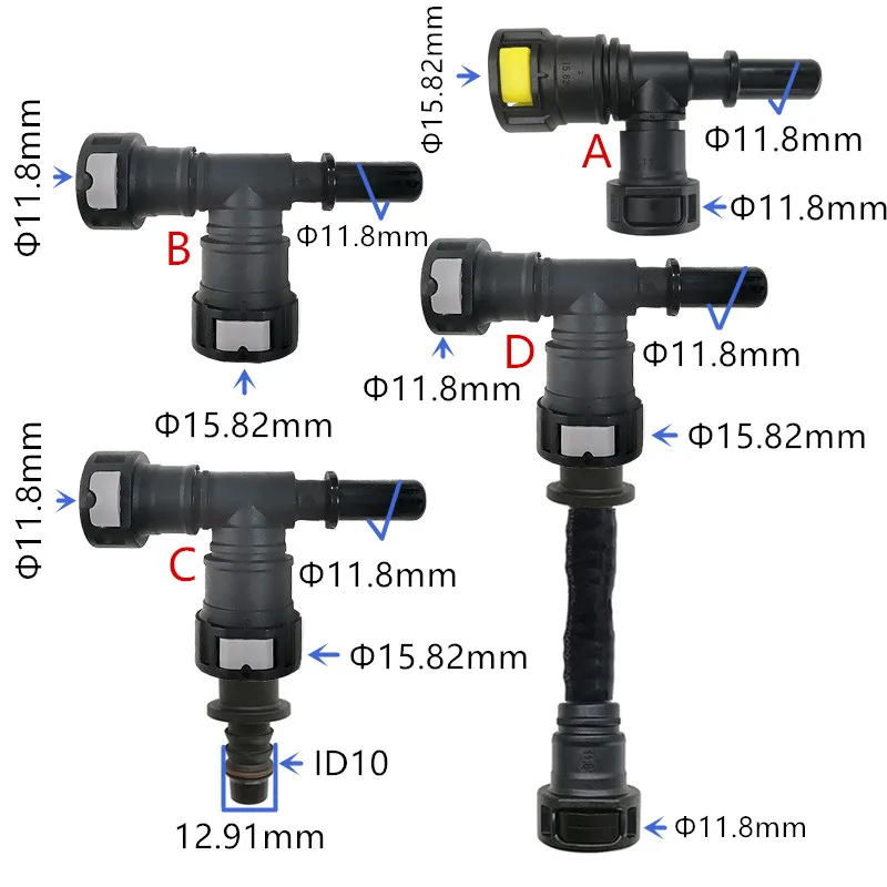 Conector en T rápido de línea de combustible para coche, accesorio de plástico de color negro para coche alemán, lote de 2 unidades, 11,8, 15,82mm