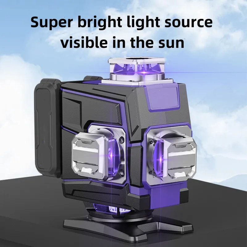 Nivel láser 12/16 líneas 3D/4D Luz de haz púrpura autonivelante Nivel láser de línea cruzada horizontal y vertical de 360 ​​° con control remoto