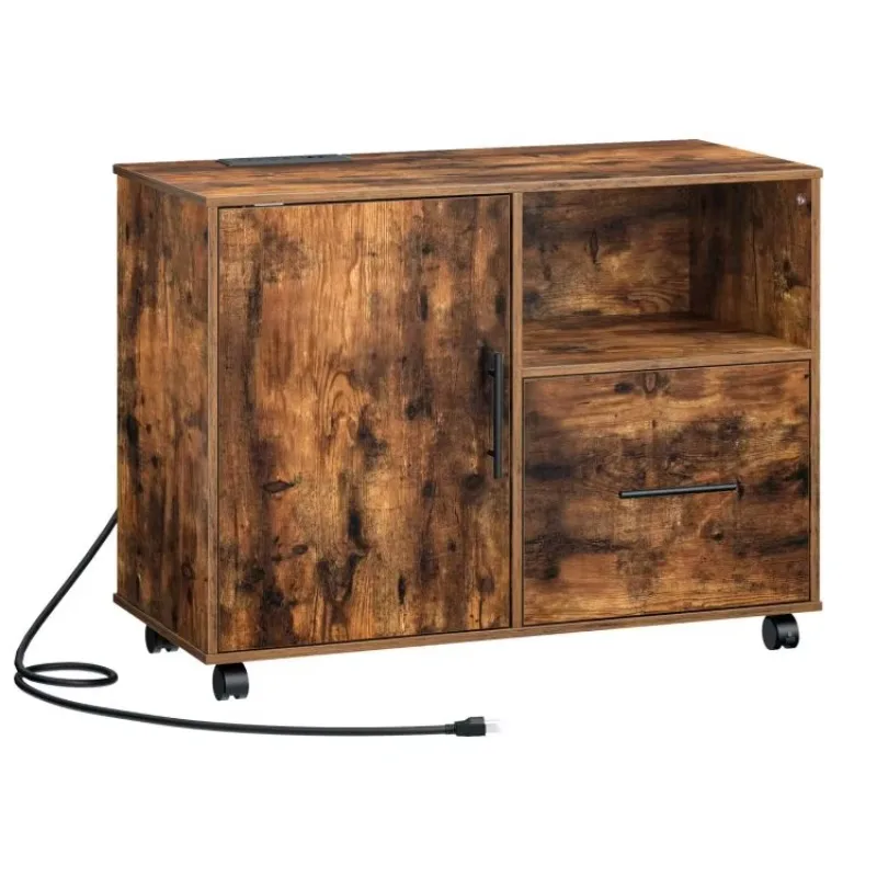 

#c Wooden Office File Cabinet, Wood Lateral Filing Cabinet with Charging Station, Printer Stand with Drawer for Office Study