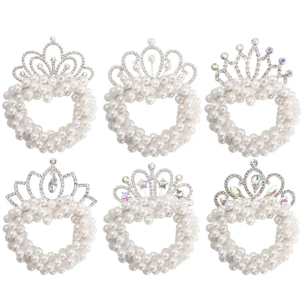 Japanese French Sweet Headwear Rhinestone Elegant Children's Headdress Crown Hair Rope Korean Style Hair Rope Pearl