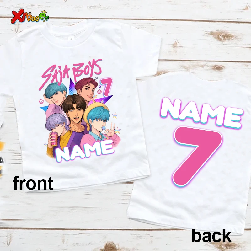 Kpop Saja بنين عيد ميلاد فتاة قميص 7th عيد ميلاد الزي تي شيرت الاطفال مطابقة وتتسابق عيد ميلاد الفتيان تي شيرت الفتيات قمصان 6th 5th