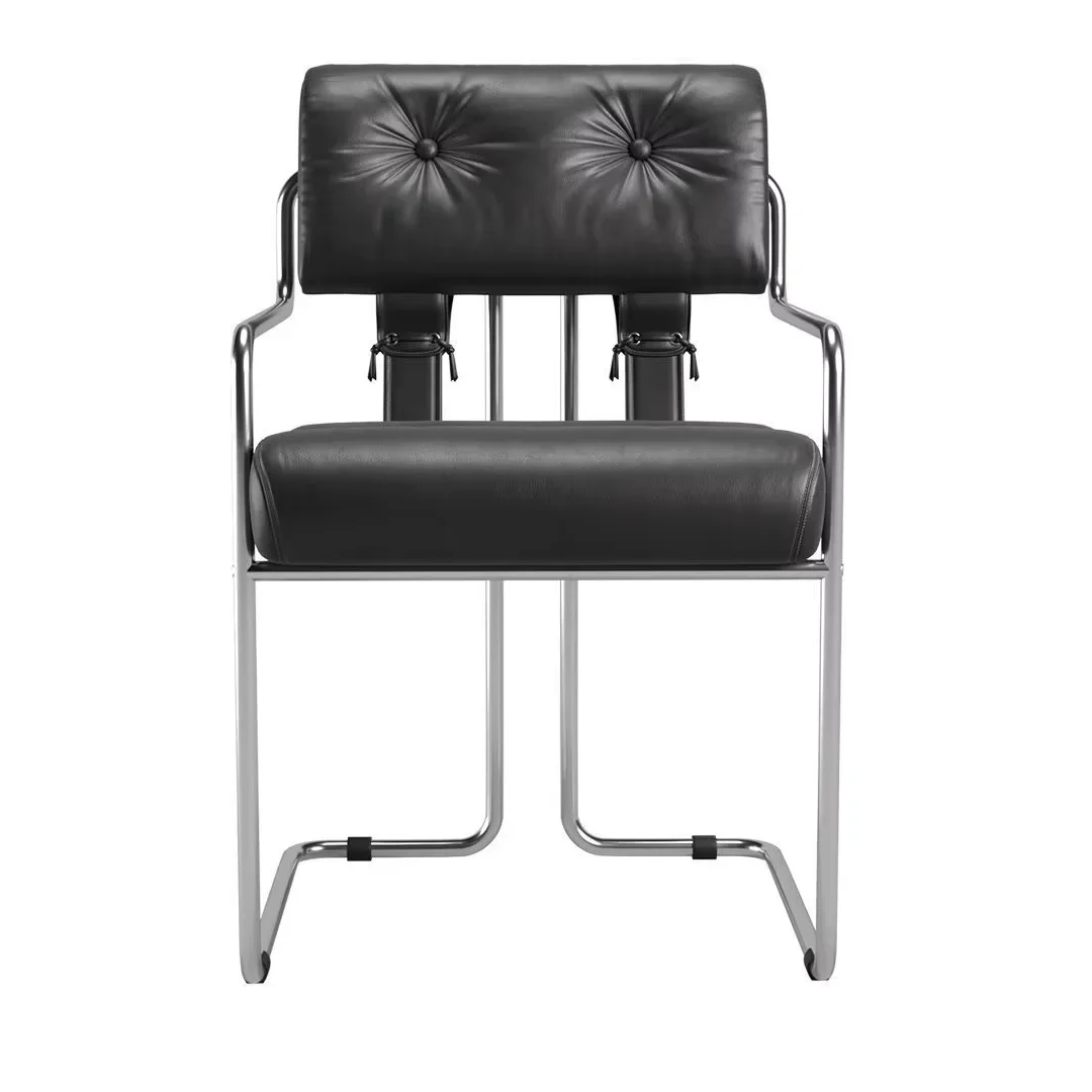 High Quality Nordic leather arm leisure chair stainless steel frame leather Customized dinning chair Home Furniture