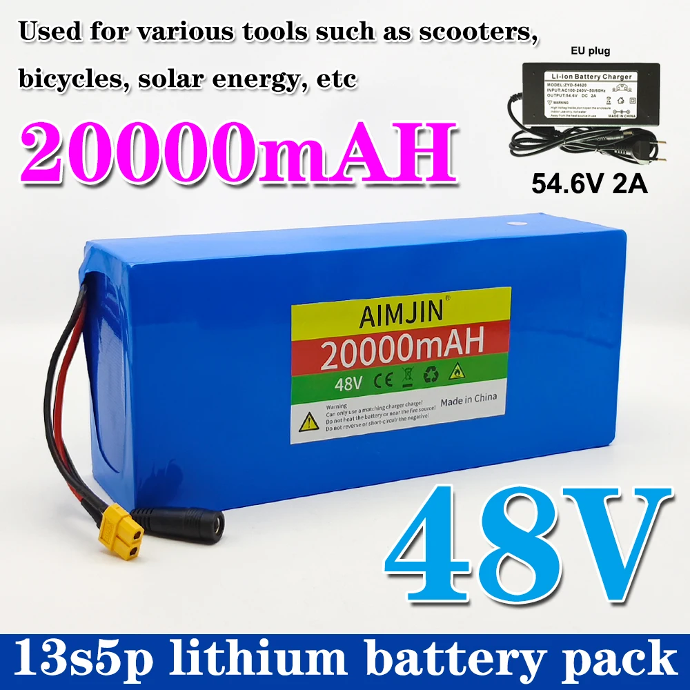 13S5P Battery Pack  48V 20Ah 18650 Lithium Built-in Intelligent BMS For 500-1000W electrical machinery+charger