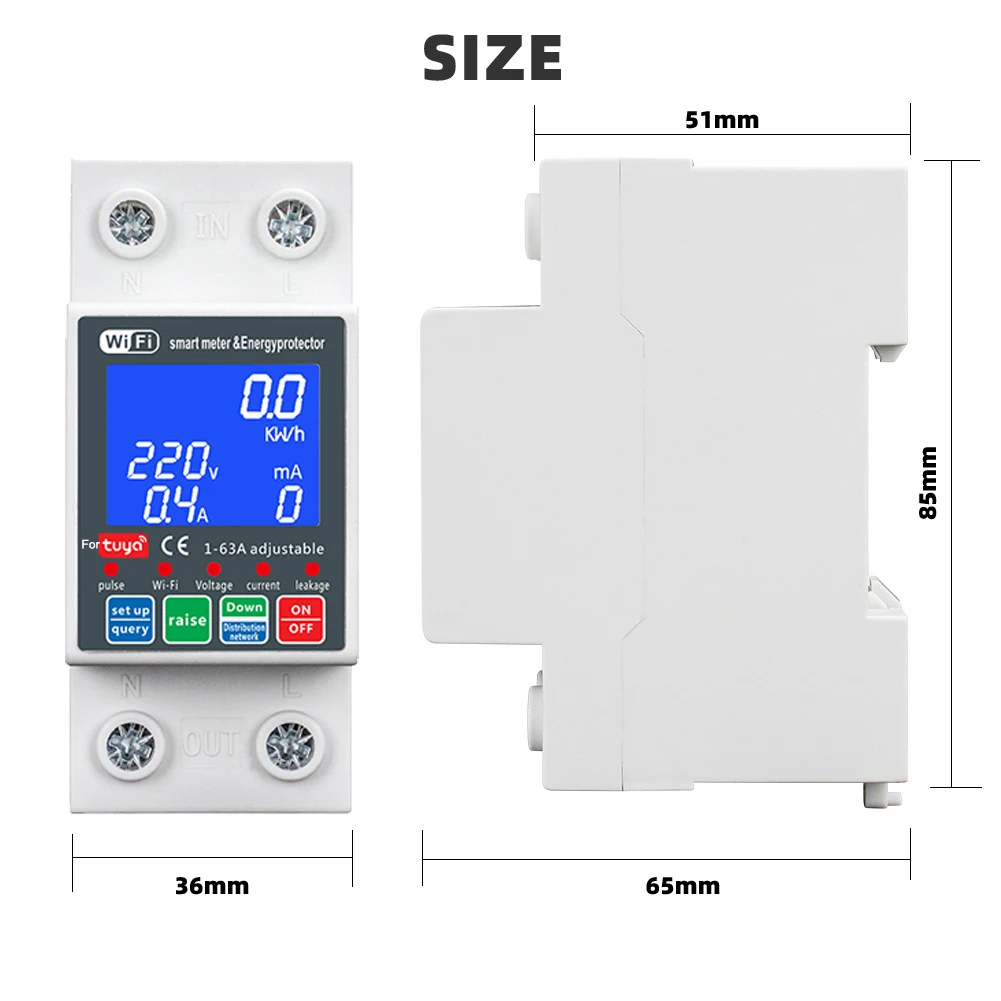 230V For WiFi Circuit Breaker With Backlit Digital Display, Remote Control And Energy-Metering Compatible For Tuya Smart App