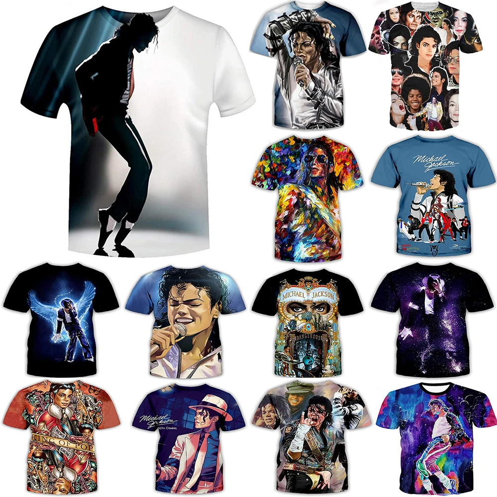 Moda de verano, Michael Jackson, cantante de hip-hop, estilo retro, informal, para hombre, ropa de calle Harajuku, manga corta