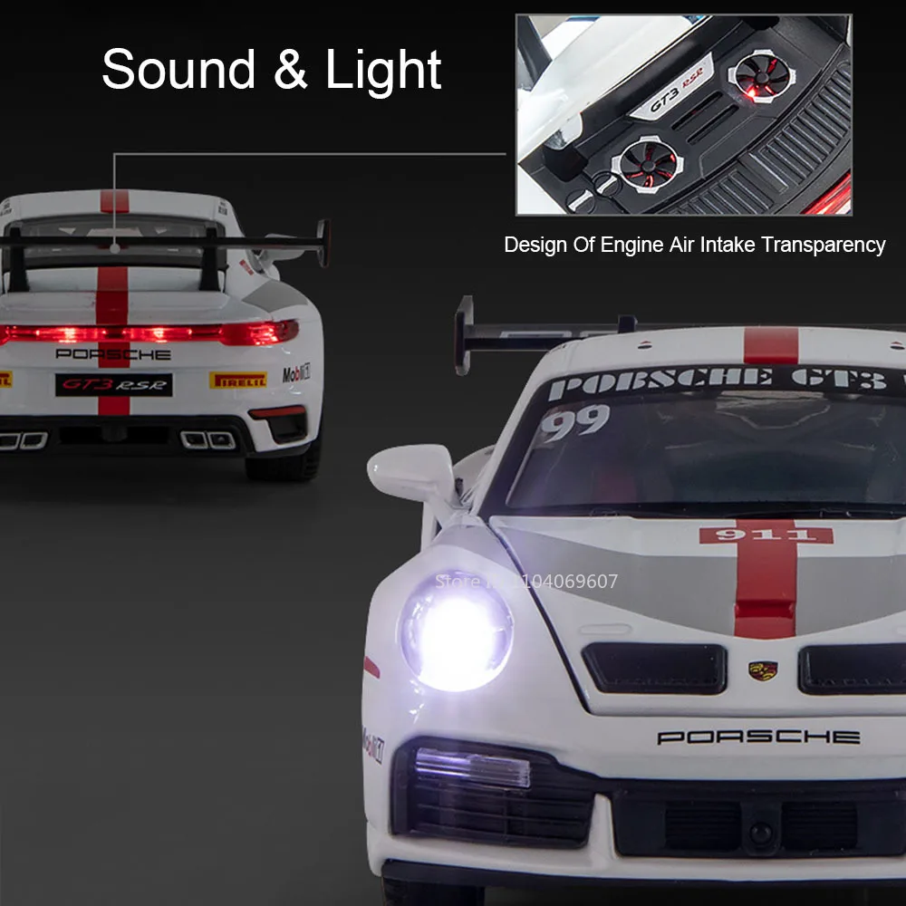 1:32 911 GT3 RSR نموذج سيارة رياضية مصغرة اللعب سبيكة دييكاست المركبات 4 أبواب مفتوحة التراجع ضوء الصوت سيارة خارقة الأولاد الهدايا