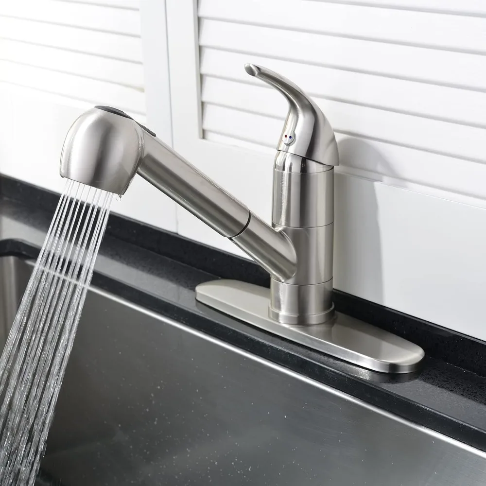 

Stainless Steel Kitchen Faucet Brushed Nickel,Small Single Handle Pull Out Kitchen Sink Faucet with Sprayer,Single Hole Low