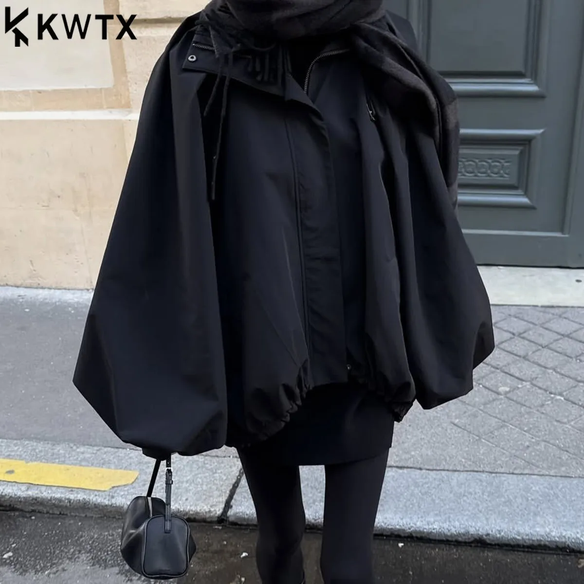 

KWTX черная ветровка, женская куртка на молнии, женская куртка с воротником-стойкой и длинными рукавами, карманом, осень 2021, повседневная свободная верхняя одежда, одежда