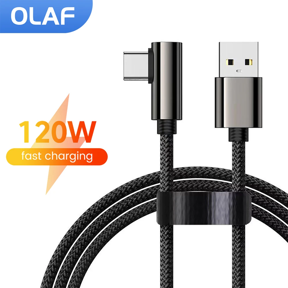 Olaf 120W USB To Type C Cable 90 Degree Elbow Mobile Phone Fast Charging For Xiaomi Huawei Redmi 6A USB C To Type C Data Cable
