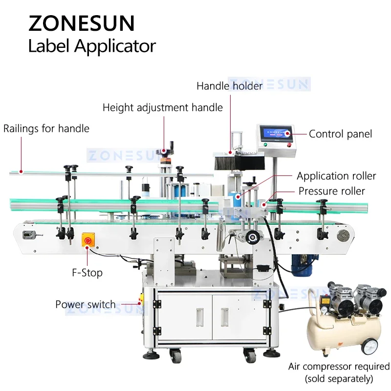 Zonesun Pail Bucket Labeling Machine Label Applicator Wrap-around Labeler Tapered Bottle Labeling Machine ZS-TB790