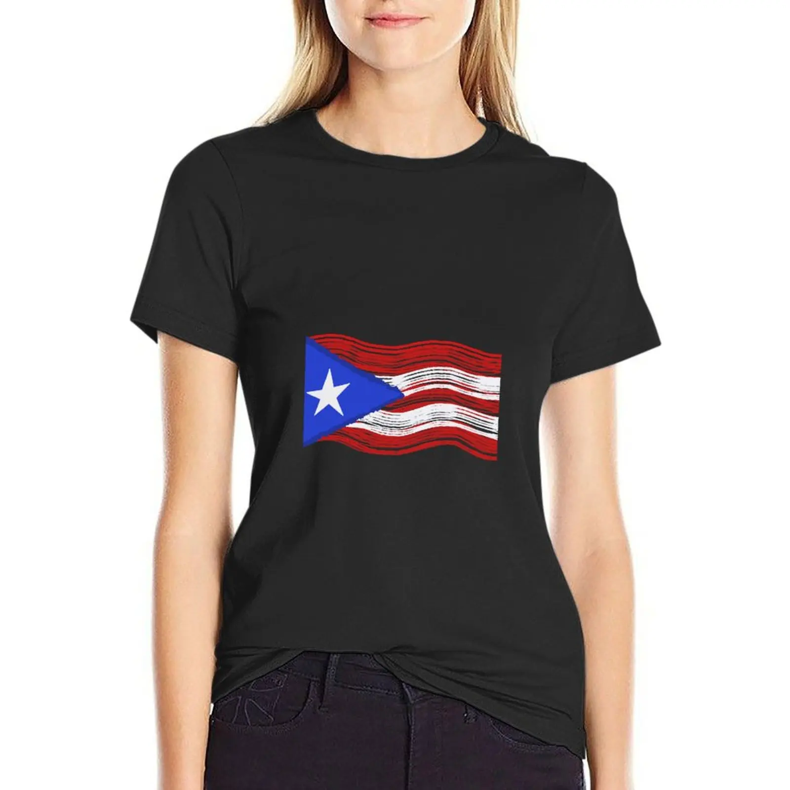 T-shirt de algodão com bandeira dos estados unidos, roupas hippie, tamanho grande, moda coreana, para as mulheres