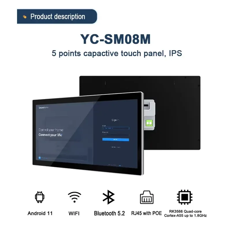 Home Assistant Panel Mount 8 Inch DC12V POE Smart Touch Display All-in-one Control Panel