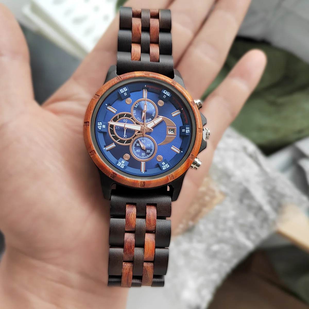 Men\'s Wood Watch Fashion Quartz Wristwatches Chronograph Military Sport Formal Business Retro Clock Wooden Wrist Watches for Men