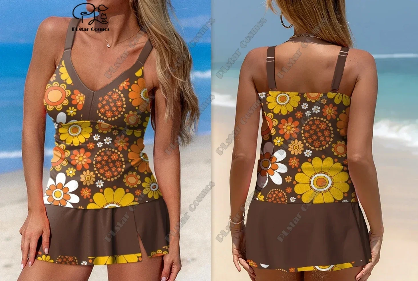 Women's summer small fresh floral 3D printing suspenders + skirt swimsuit suit swimsuit vacation travel new swimsuit C-16