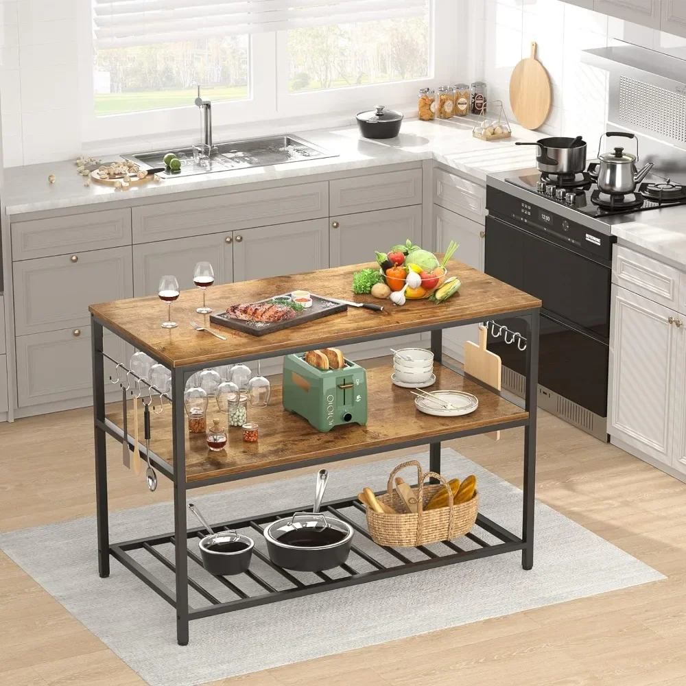 

Kitchen Island with Wine Glass Holder,3 Tier,Spacious Prep Table,Extended Counter with Hooks,Easy to Assemble Home,Free Shipping