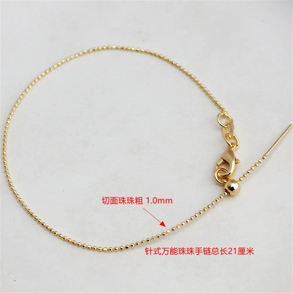 14K Gold-wrapped Needle-type Universal Bracelet, Cut-Face Beads, 1.0 Thin Chain Adjustment, Telescopic Bracelet, 21cm DIY Doudou