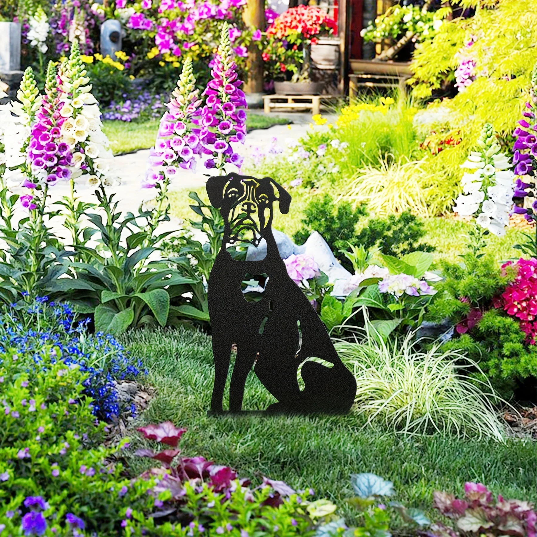 CIFbuy Dog Metal Art Garden Statues French Bulldog/Doberman Pinscher Backyard Lawn Stakes, Festival Decorations & Yard Decor