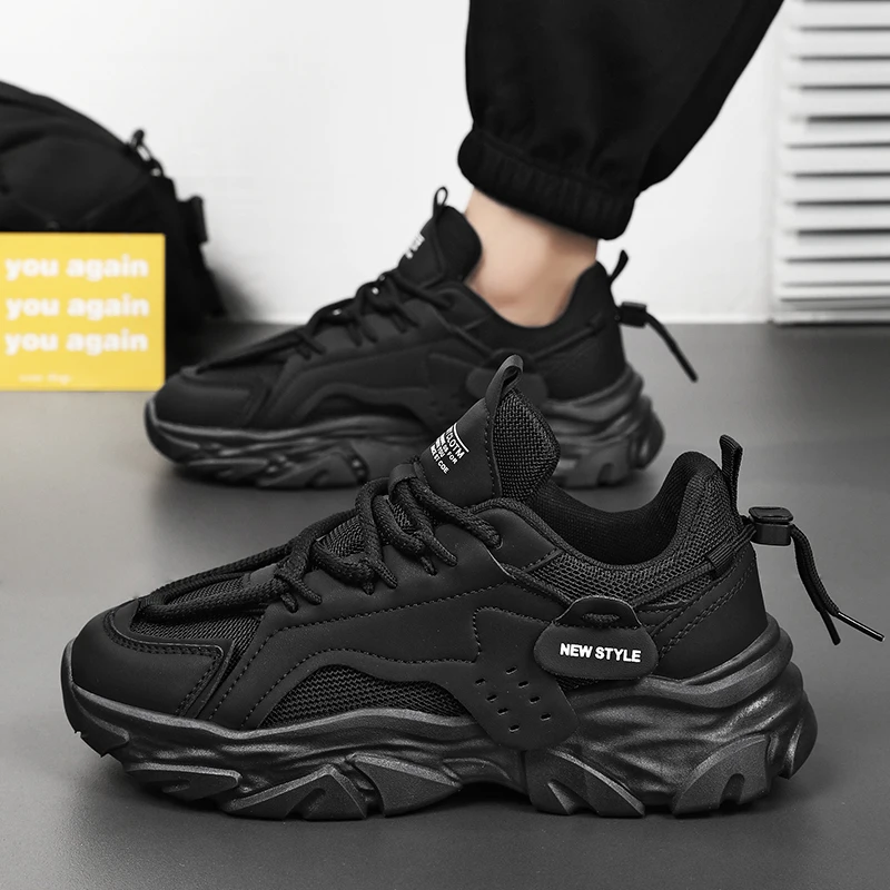 Men\'s thick soled breathable casual sports shoes four seasonal outdoor running shoes lace up soft soles walking shoes sneakers