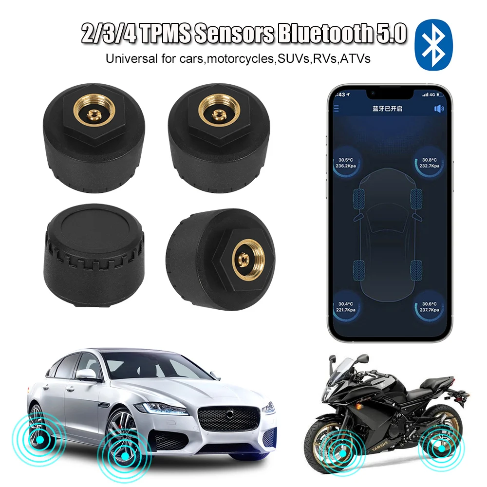 

Motorcycle TPMS Bluetooth 5.0 Sensors 0-100PSI Car Tire Pressure Monitoring System For Android/IOS Tyre Tester Auto Accessrories