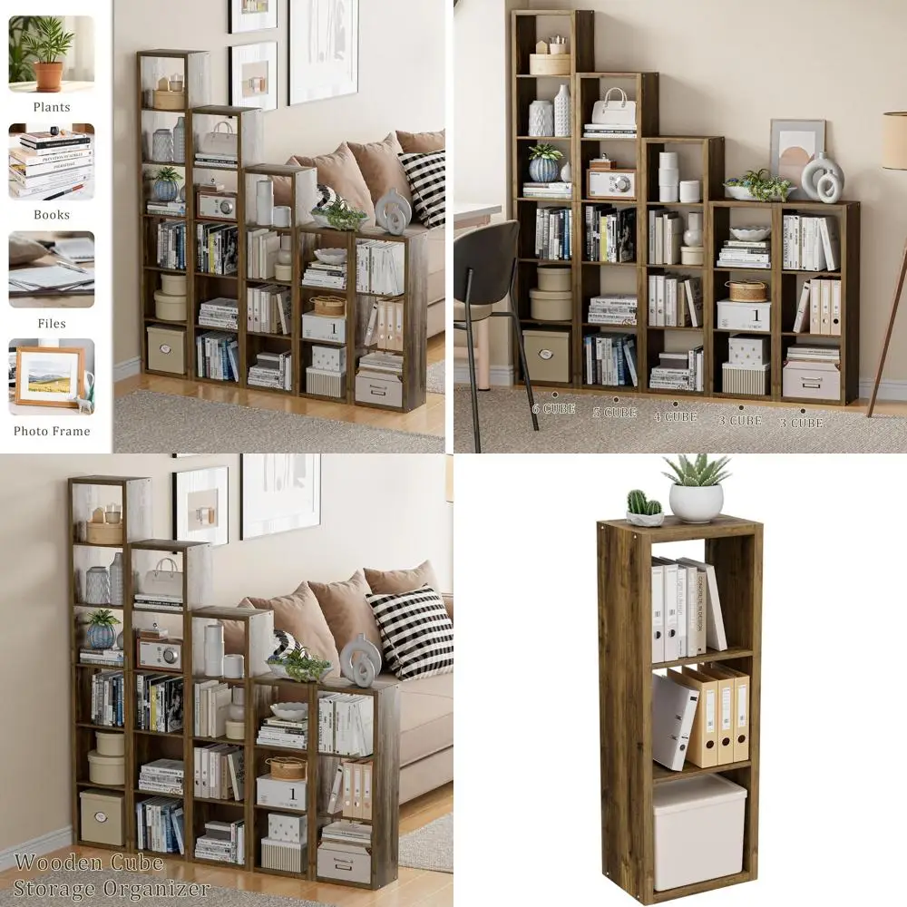 

3-Tier Open Back Bookcase with Thickened Border, 11 Inch Cube Storage Organizer for Home or Office, Brown