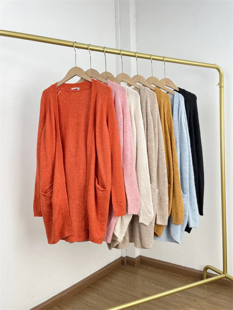 

Nordic Sle F5 Multi-Color Long Sve V-Ne Open Cardigan Wool Blend Loose Fit Soft Sweater Lazy Sle awl Coat for Women