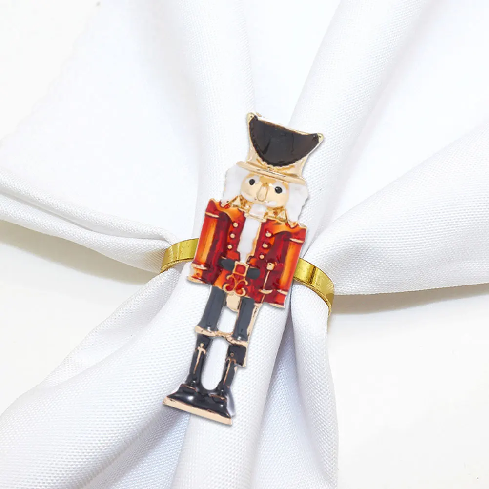 

1pc Nutcracker Napkin Ring Christmas Tableware Alloy Walnut Soldier Serviette Buckle Xmas Banquet Reusable
