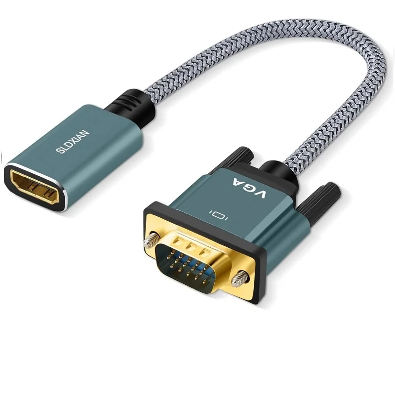 Kabel adaptera VGA na HDMI, nylonowy przedłużacz HDMI żeński na VGA męski obsługujący 720P/1080P, monitor komputera stacjonarnego