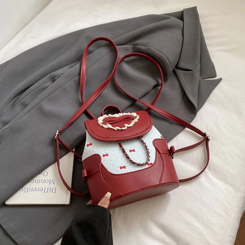 Fashion Y2K Style Cute Bowknot Girls Small Backpack Sweet Lolita PU Leather Women Shoulder Bags Female Kawaii Travel Daypack