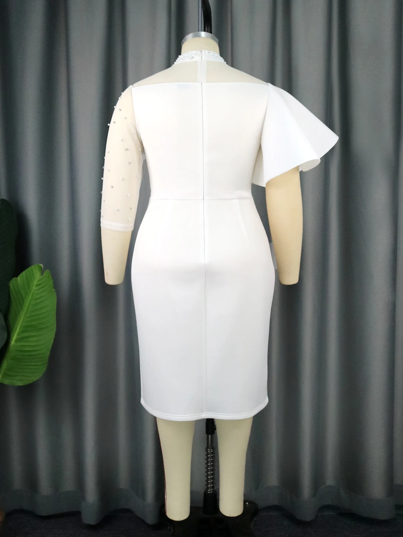 Plus Size White Dress for Women O Neck Beading Patchwork Peplum Bodycon Evening Birthday Event Party Gowns 4XL Outfits Summer