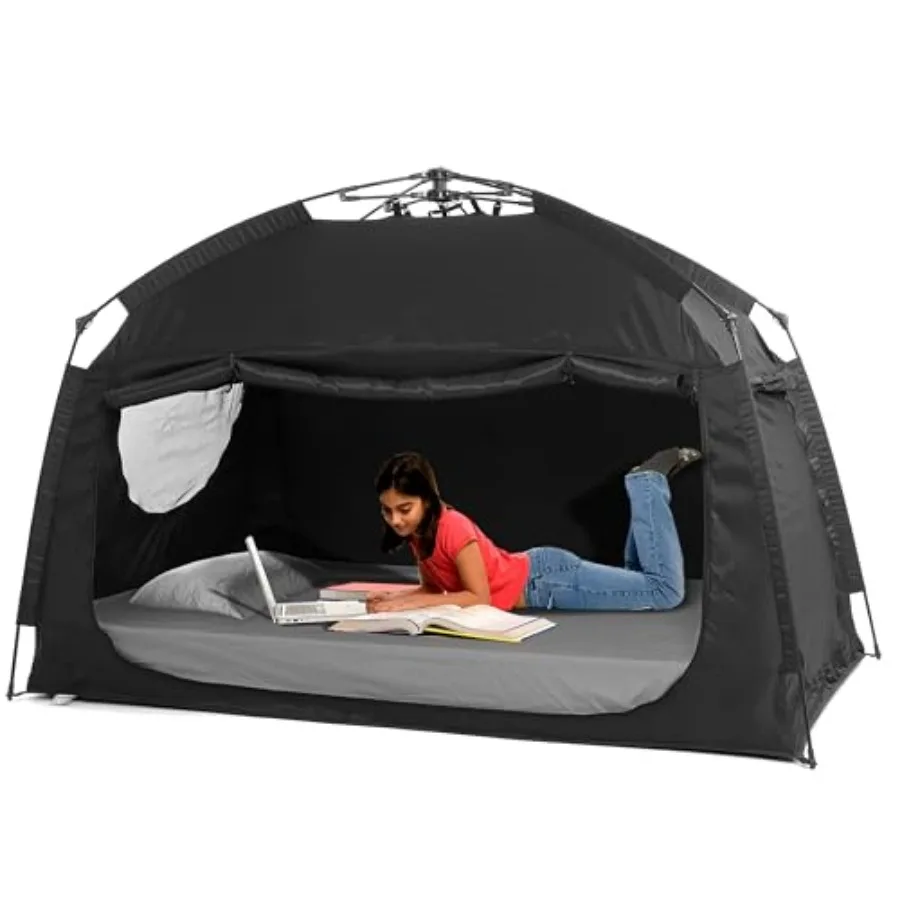 

Indoor Instant Privacy Bed Tent for Sleeping, Quick Set-up Bed Canopies, Portable Bed Drapes with Large Space and 3 Doors,Twin