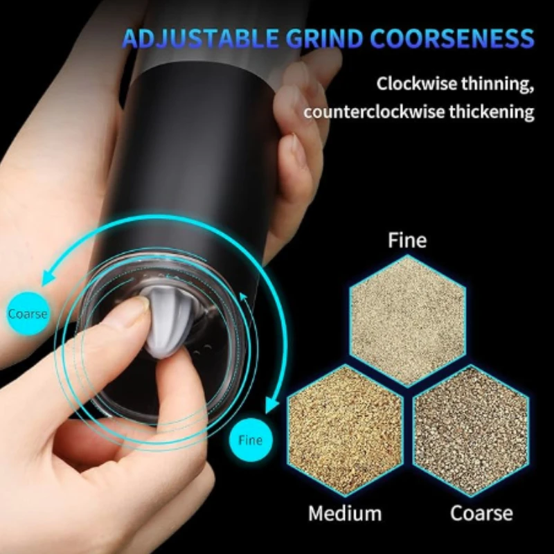 Stainless Steel Electric Pepper Grinder With LED Light Adjustable Coarseness Gravity Salt Grinders Kitchen Spice Mills BBQ Tools