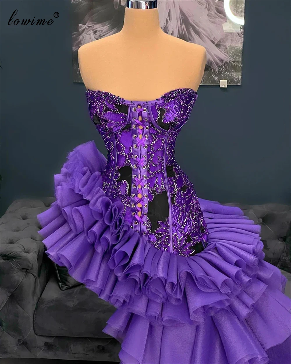 Asymmetrical Purple Prom Dresses For Women Strapless Special Dance Performance Dresses Mermaid Party Dresses Vestidos De Noche