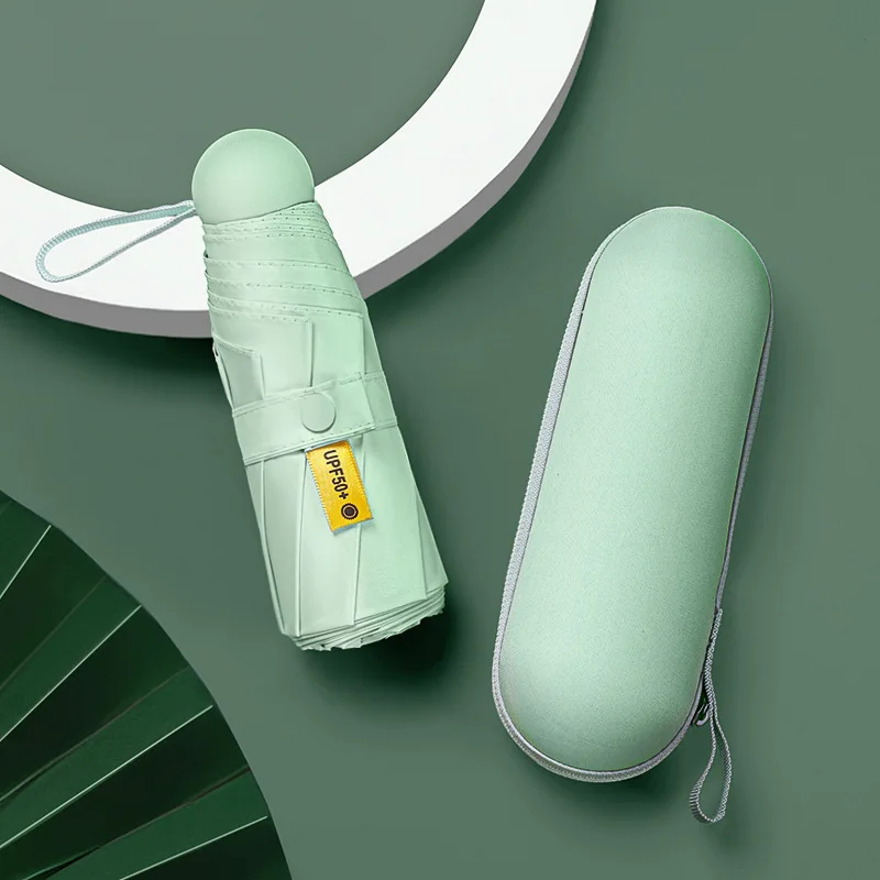 Travel Portable Capsule 5 Folding Umbrella 8 Ribs Thickened Black Glue Compact Sun Rain Dual Use UV Blocking Sunscreen Umbrella