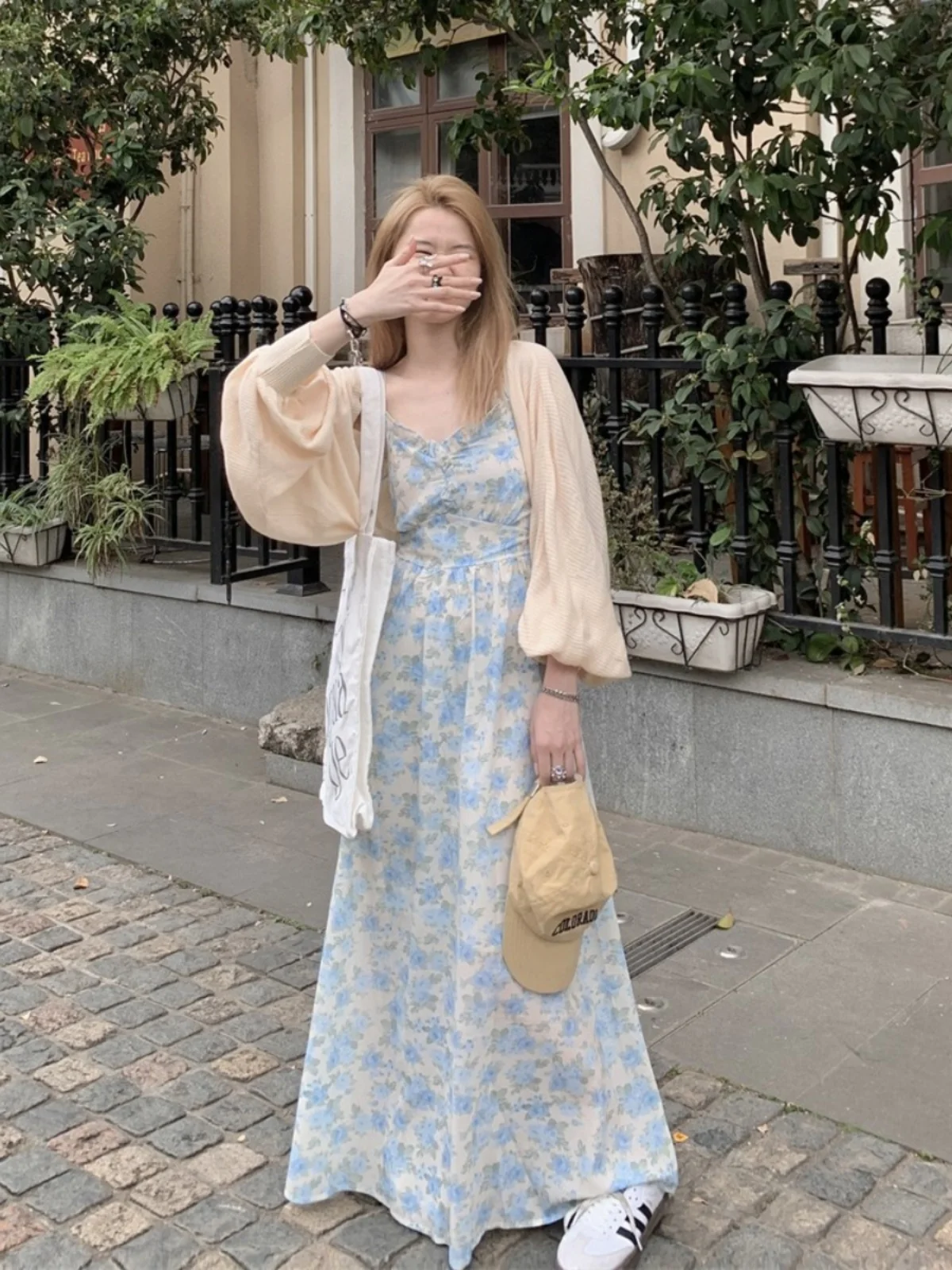

plus Size Floral Print Belted Strap Dr Women's Summer New Slimming Sun Protection Cardigan Top Set Korean Sle Long Sv...