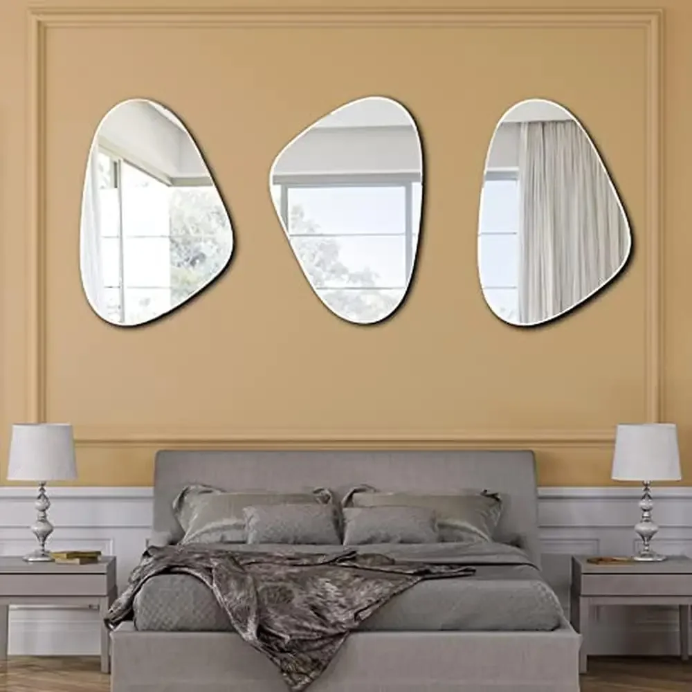 Asymmetric Beveled Modern Wall Mirror 13.4X20in Silver Decor Solid Wood Backplane Robust Design Interior Decoration Home Office