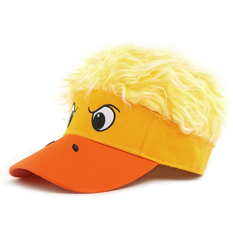 1pc Cartoon Fashion Baseball Hat Yellow Duck Embroidered Wig Hat Outdoor Adjustable Decorative Sunshade Hat Unisex Hip Hop Hat