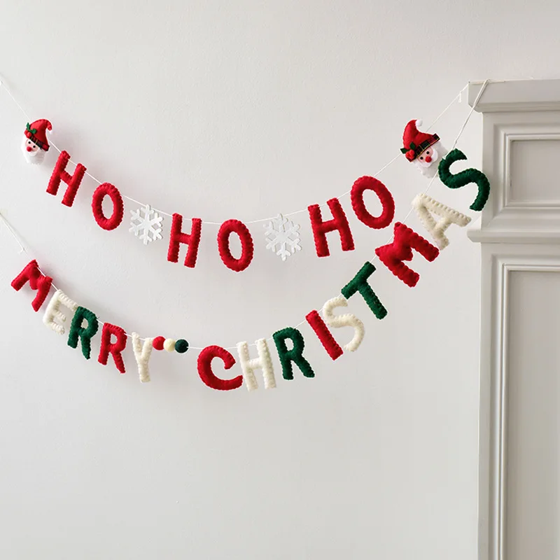 Christmas Wool Felt Hanging Decorations Flag Banner Xmas Tree Decoration Window Wall Home Decor Ornament New Year Party 2025