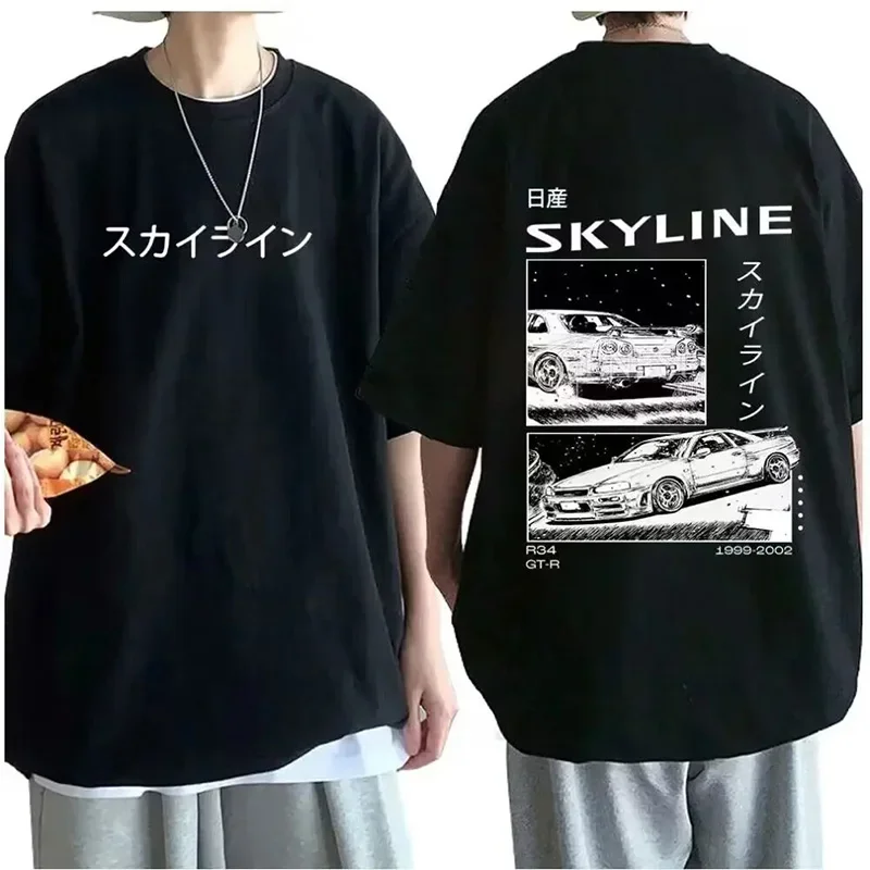 Men's Cotton T-shirt Japan Anime AE86 Print Short Sleeve Summer Casual Unisex Tee R34 Skyline GTR JDM Drift Car Oversized Tops