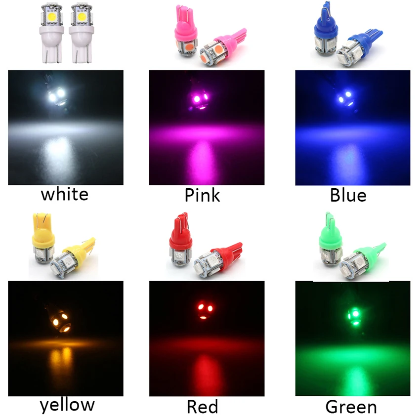 

10Pcs Car LED T10 W5W 5050 5SMD Reading Dome Lamp 168 194 192 DC 12V License Plate Bulb Marker Wedge Light White Red Blue Color