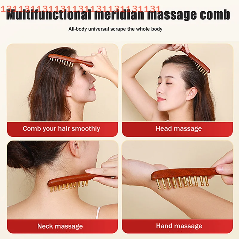 

Массажная расческа из сандалового дерева с широкими зубцами, разблокирует меридианы головы, латунная расческа для терапии кожи головы и волос, 1 шт.